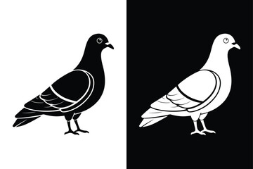 Minimalist Pigeon Silhouette Vector Icon in Black & White.