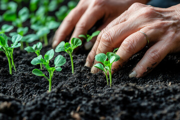 Young plants growing in garden generated with AI image