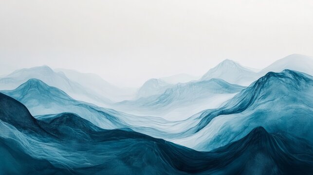 A modern abstract art print featuring ocean waves and mountains in a contemporary minimalist style, inspired by natural landscapes