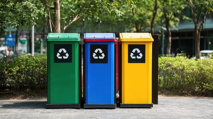 Recycling bin stands outdoor