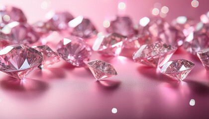 pink sparkling diamonds on a soft pink background