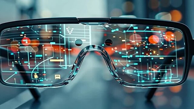 Futuristic glasses showcasing digital interfaces and data.