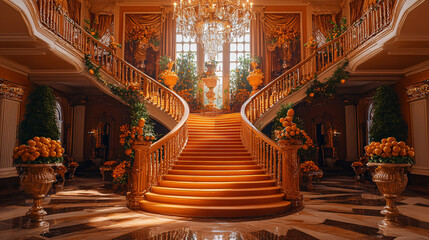 A majestic manor house where the staircases are made of cinnamon sticks and the chandeliers of candied oranges. The garden features chocolate sculptures and fruit-flavored topiaries. 