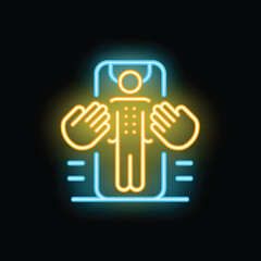 Neon sign representing a person wearing a haptic suit for augmented reality gaming, offering immersive tactile feedback