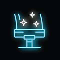 Glowing neon sign depicting a hairdresser's workstation with shining sparkles, representing hairdressing services