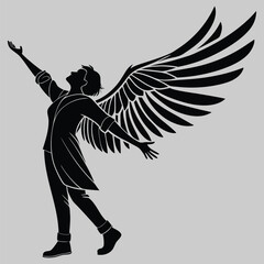a person spreading arms like wings silhouette vector design art and illustration