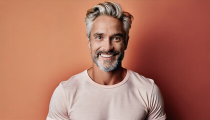 Obraz premium Handsome Smiling blonde Man in Studio Portrait with Charming Look, Pastel Background, copyspace 