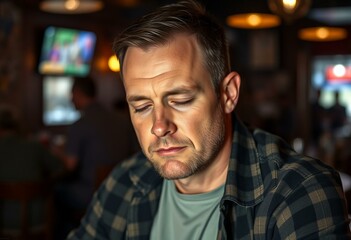 Fototapeta premium Drunk man in a dimly lit bar