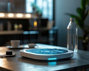 Fototapeta premium AI-powered smart home devices communicating through a central interface, optimizing daily tasks.