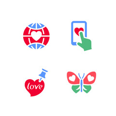 Set icons or Valentines day symbols, holiday signs designed for celebration, vector trendy modern style.