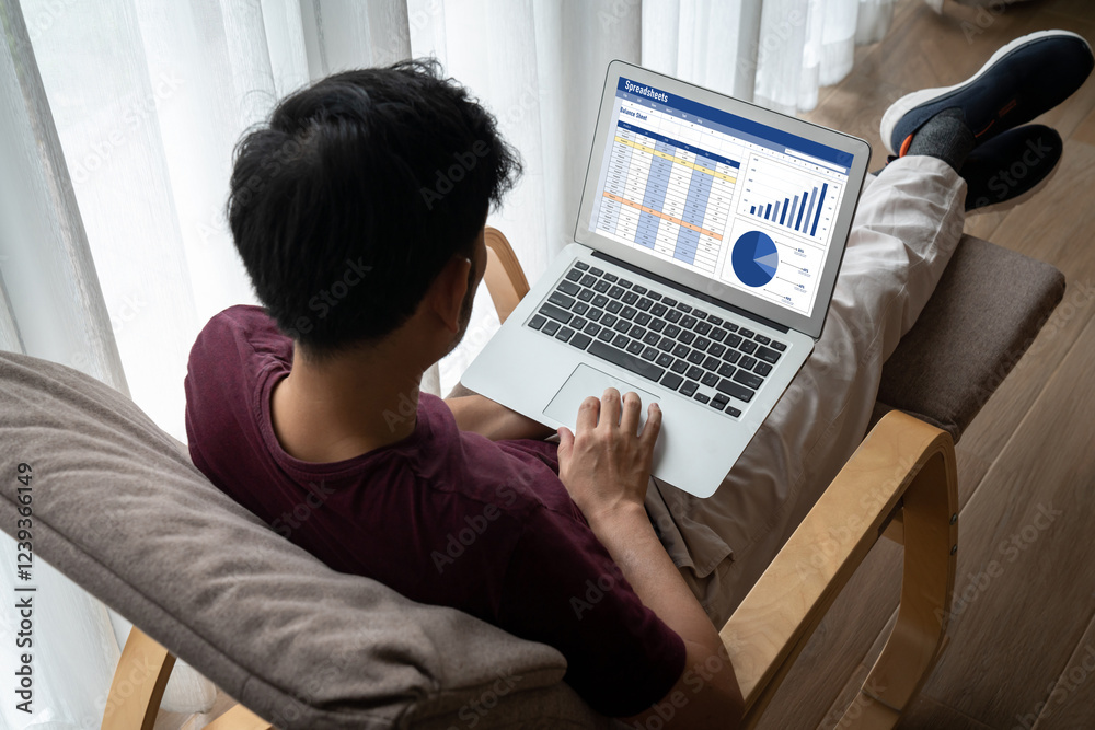 Poster spreadsheet document information financial startup concept. data and graphs in spreadsheet documents