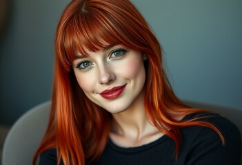 Obraz premium Female portrait with red hair and subtle smile