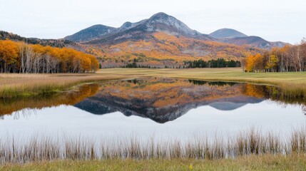 Autumnal mountain reflection in calm lake (1)