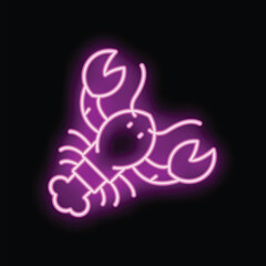 Glowing neon sign of a purple lobster, perfect for any seafood restaurant or business looking for an eye catching logo