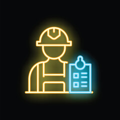 Construction worker holding a checklist on a clipboard in neon light style