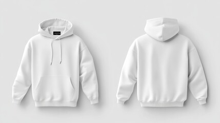 White hoodie mockup, front and back view, studio shot, clothing design
