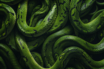 Green snake texture background. Close-up of green snake pattern. Reptile and wildlife concept. Generative AI