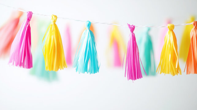Festive birthday celebration banner with colorful tassels for party decoration