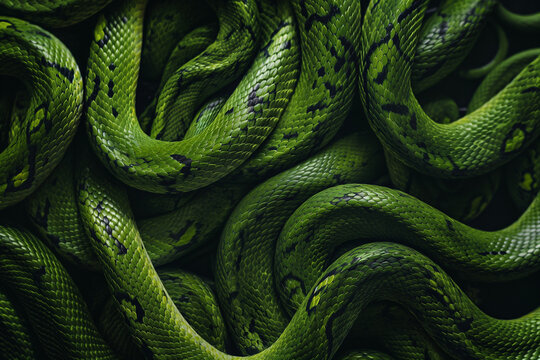 Green snake texture background. Close-up of green snake pattern. Reptile and wildlife concept. Generative AI - Powered by Adobe