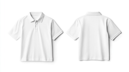 White polo shirt, front and back view, on white background, for apparel design