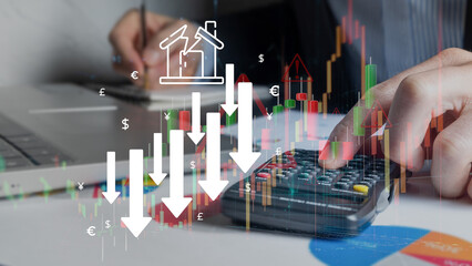Housing market in decline, real estate in recession, mortgages and investment loans.