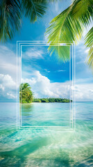 Soft waves lap at the shore while palm trees sway gently in this tropical oasis