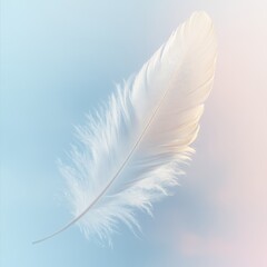 White feather on blue sky background. Vector illustration. Eps 10.