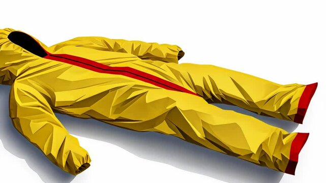 Bright yellow jumpsuit displayed on a clean, white background for creative or artistic purposes