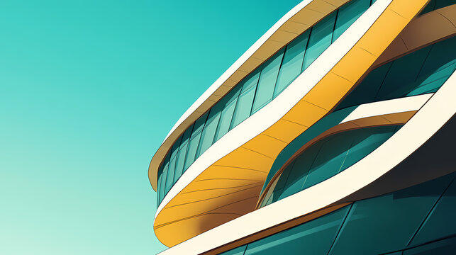 Exterior of contemporary museum with unique architectural style close-up. Architectural Style. Illustration