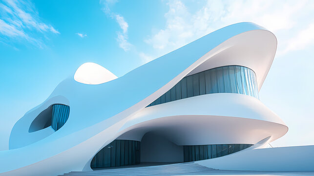 Exterior of contemporary museum with unique architectural style close-up. Architectural Style. Illustration