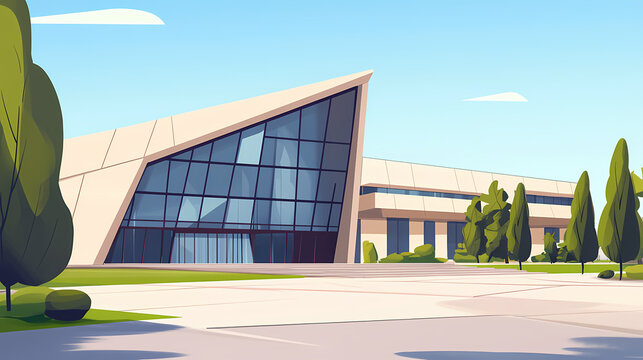 Exterior of contemporary museum with unique architectural style close-up. Architectural Style. Illustration