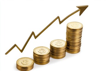 Money coin stack growing graph investment isolated. Finance save. Success, growth wealth stock market. Business at digital age. Trading chart financial concepts. Prosperity. Cryptocurrency. Technology