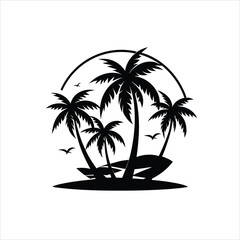 Palm Trees Beach Silhouette Black Vector Illustration
