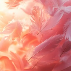 Naklejka premium Beautiful color feathers on soft light background, feather texture, feather wallpaper