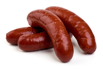 Pork sausages, Oktoberfest dishes, isolated on white background.