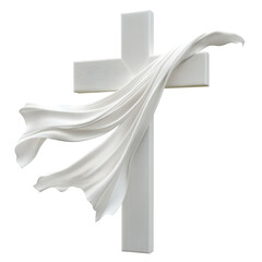 Isolated White Cross with Flowing Fabric Drape