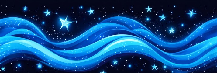 Celestial Sea Waves  Pattern - Symbolizing tranquility, dreams, infinity, cosmic energy, and serenity; this design features flowing blue waves under a starry night sky.