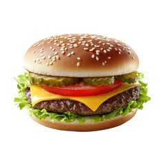 Isolated Hamburger with Lettuce, Tomato, Cheese and Pickle