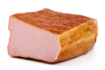 Cold smoked meat with slices, isolated on white background.