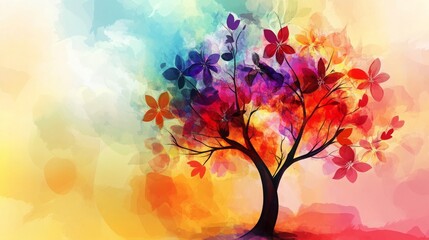 Abstract background featuring a colorful floral tree design