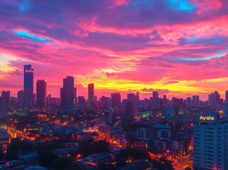 Fototapeta premium Nighttime's glowing cityscape vividly showcased through dramatic silhouette photography