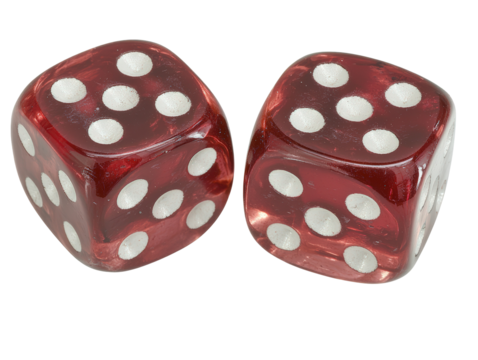 Isolated Two Red Dice with White Spots Showing Different Numbers