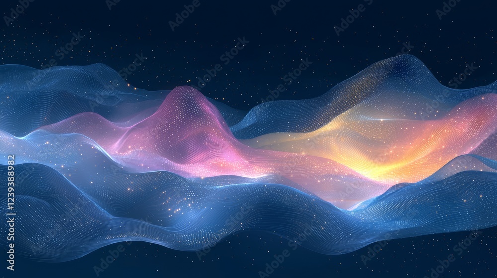 Poster visual representation of big data technology and data science. data flow concept. complex data query