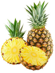 Isolated Whole and Sliced Pineapple with Detailed Texture