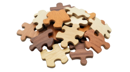 Isolated Assorted Wooden Puzzle Pieces Group