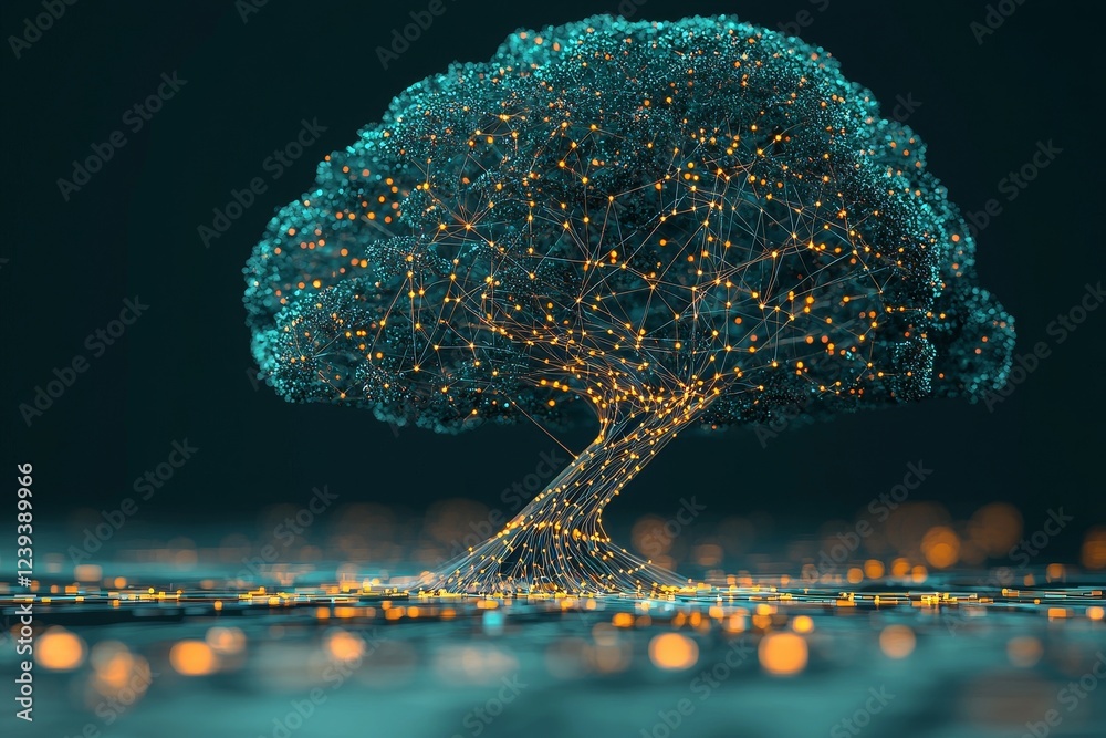 Poster through generate ai, an abstract landscape of big data science and network line technology is abstra