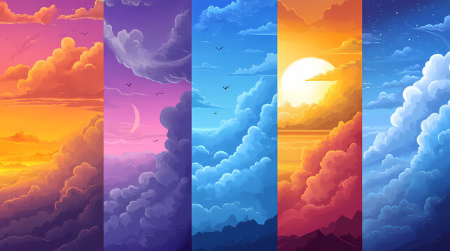 A collection of different types of clouds and weather conditions. Weather Conditions. Illustration