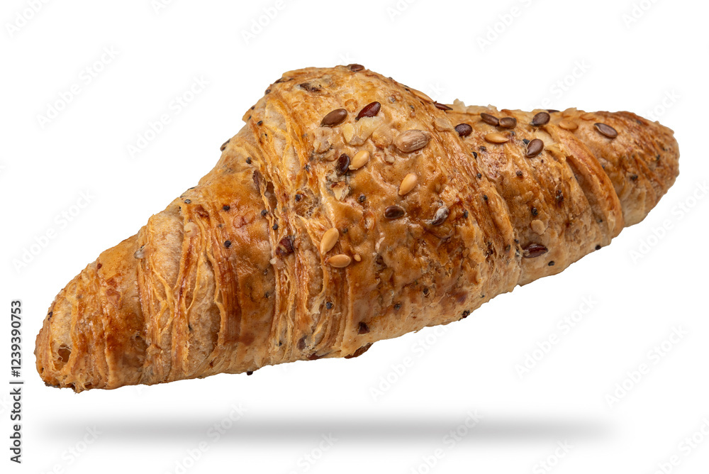 Wall mural Croissant made with whole wheat flour and with cereal seeds isolated on white with clipping path included