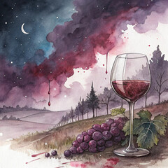 Black dark purple red burgundy wine magenta maroon plum watercolor water. Abstract art colorful background. Chaos daub stain grunge dirty smoke fog. Fantasy dramatic storm night sky with clouds.