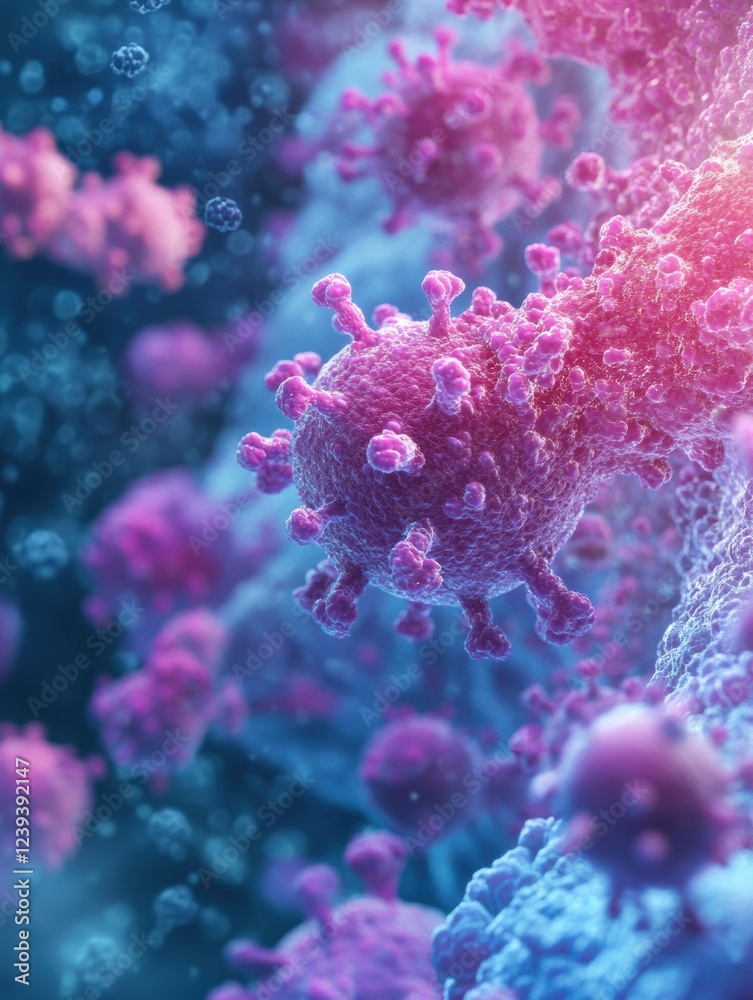 Aufkleber Respiratory virus infection impacting lung health in a colorful 3d representation of viral activity and interaction. Generative AI